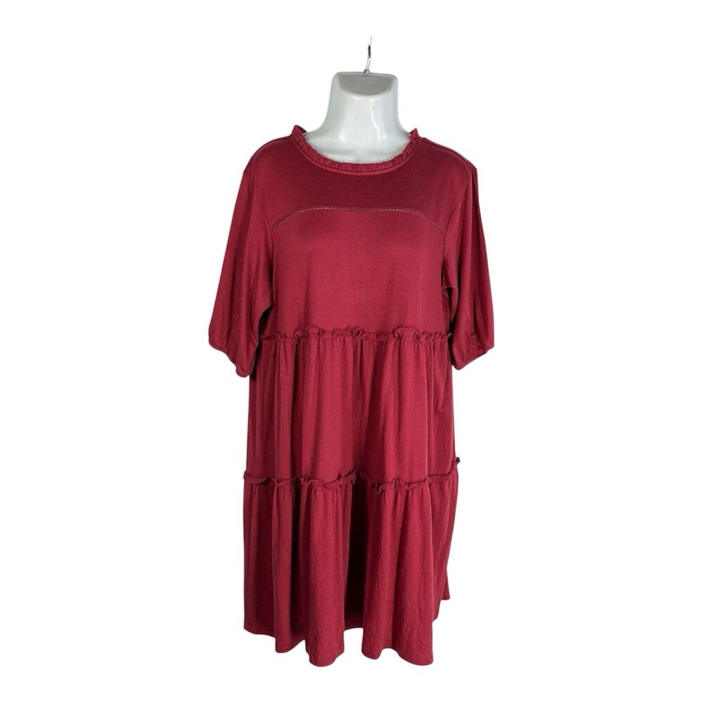 Knox Rose Sundress Tiered Dress Large Mauve Ruffle Hem Puff Sleeve Mini